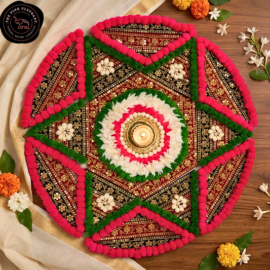 Green and Pink Star Pom Pom Rangoli Set