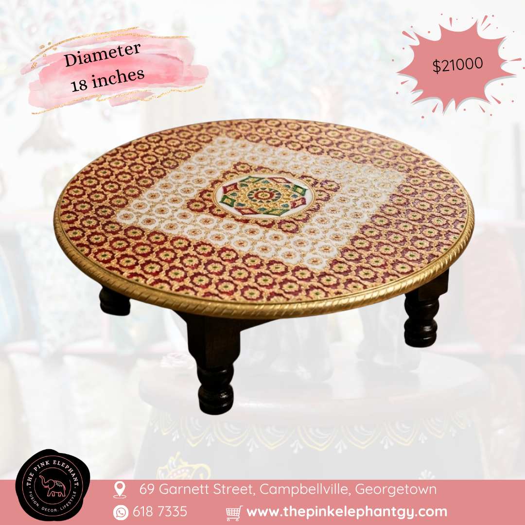 Meenakari Red Mandala Round Chowki 18"