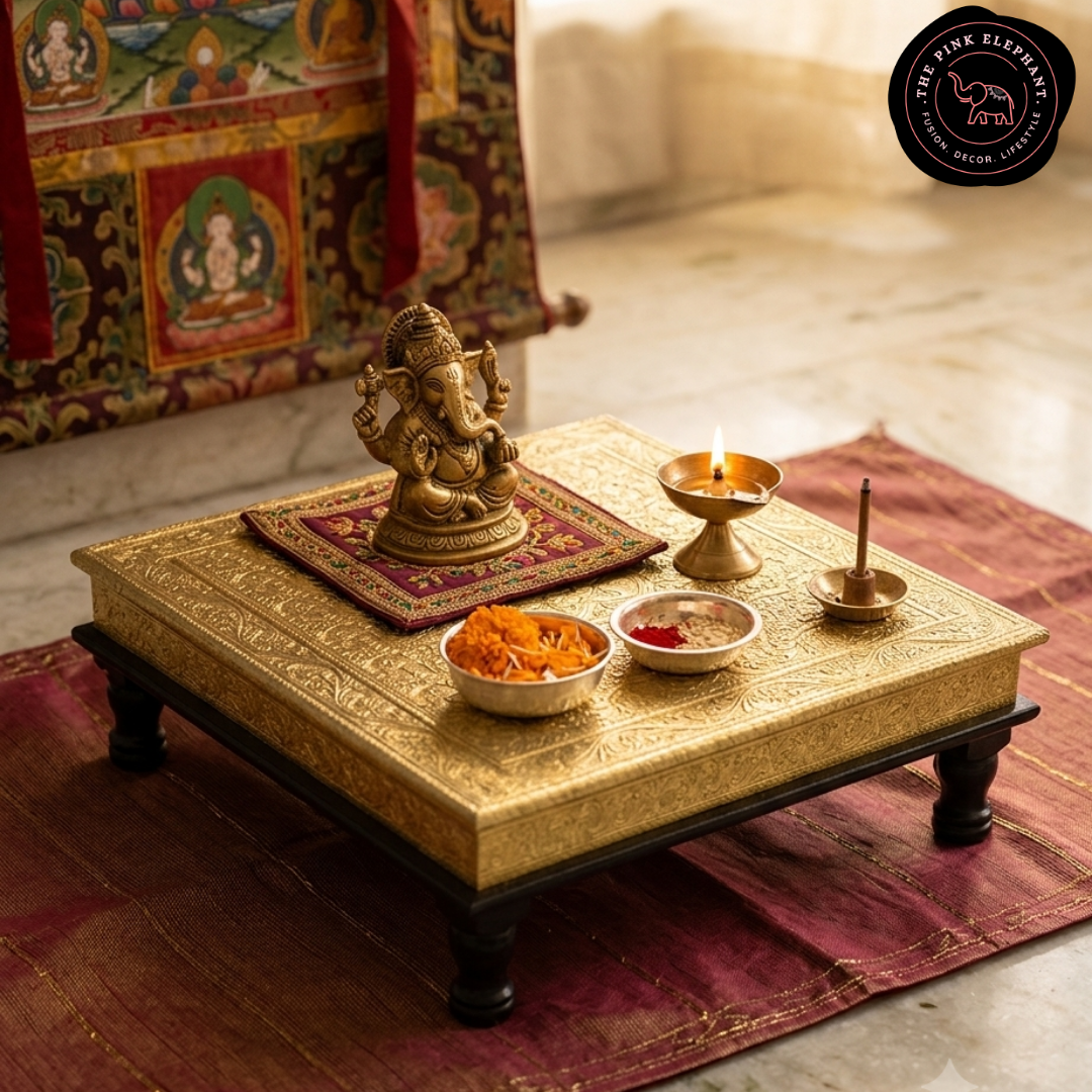 Brass Fitted Puja Table Chowki 18"