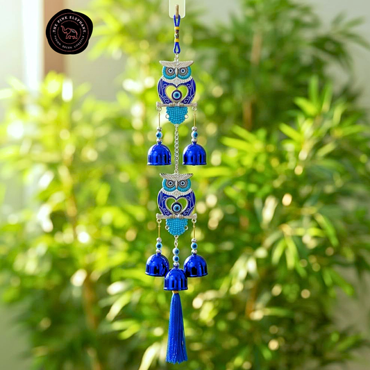 Blue Evil Eye Owl Windchime