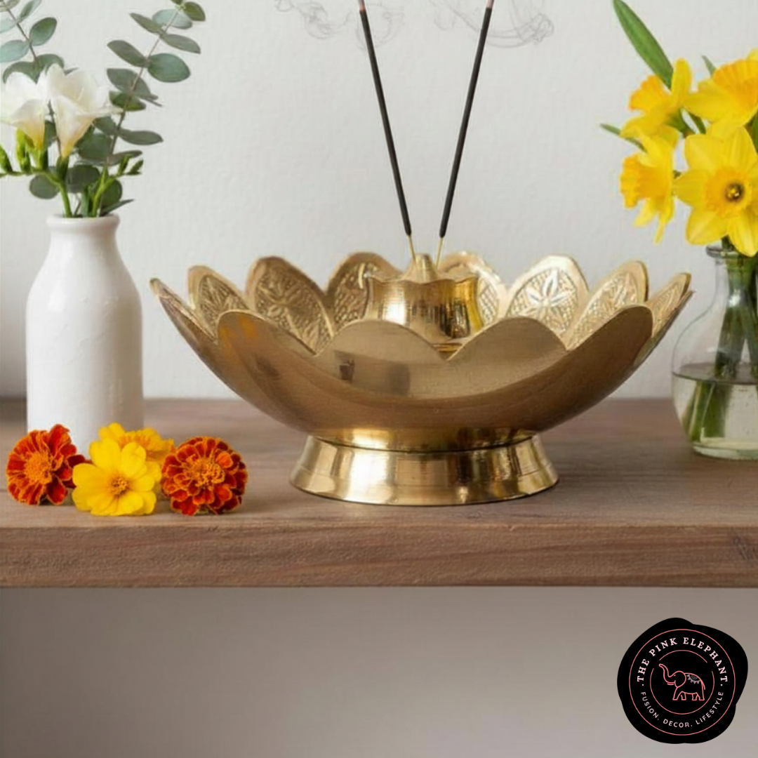 Brass Floral Bowl Incense Holder