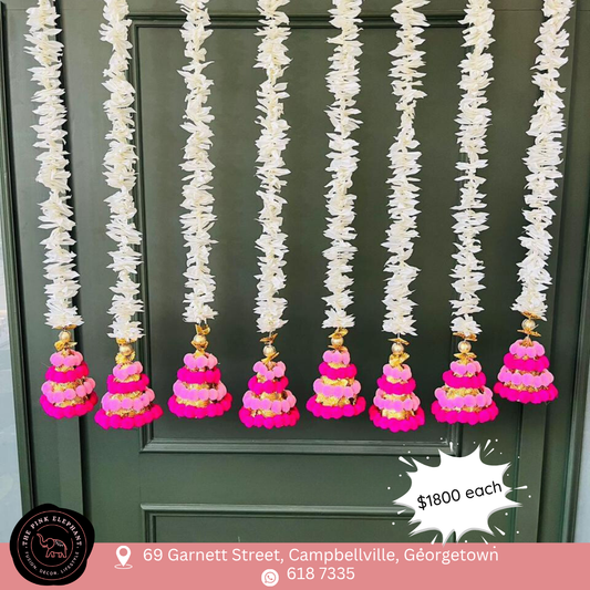 White Jasmine Garlands with Pompom Bell