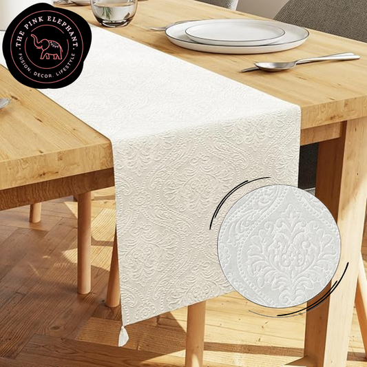White Embossed Table Runner