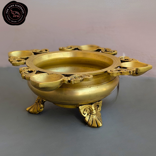 Heavy Brass Decorative Urli with Diya