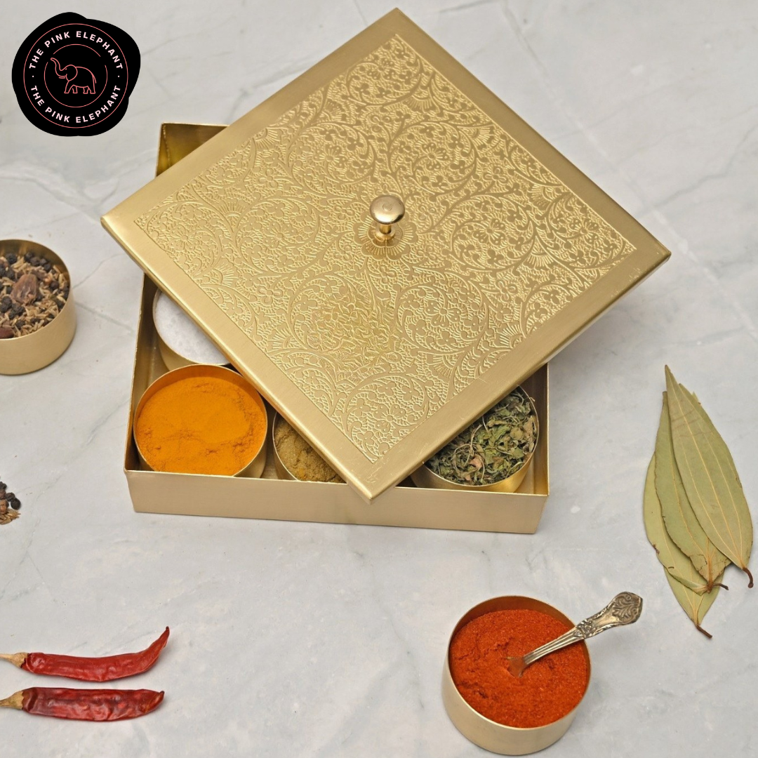 Square Brass Spice Box