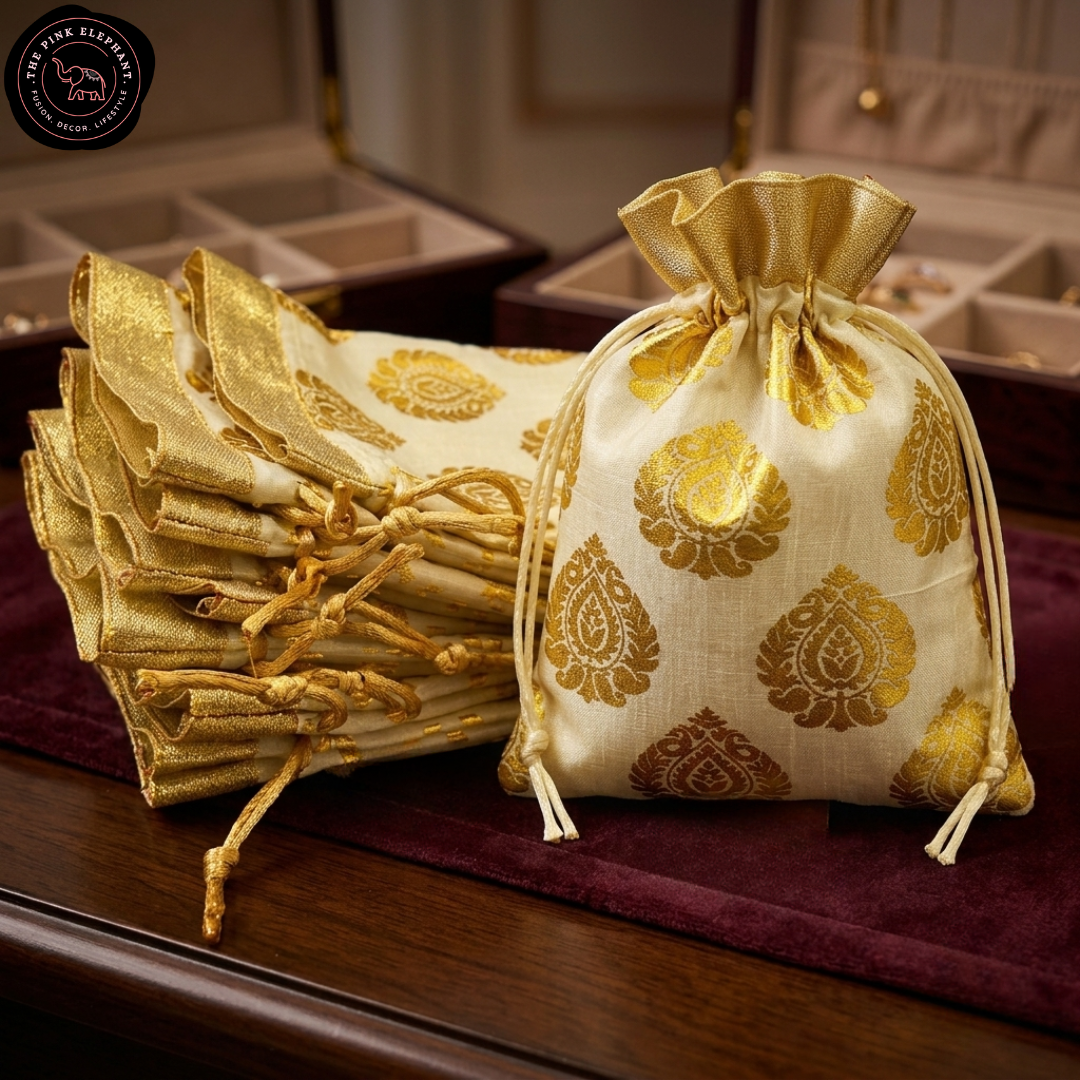 Gold Foil Paisley Silk Gift Bag 5" x 7" - Assorted Colours