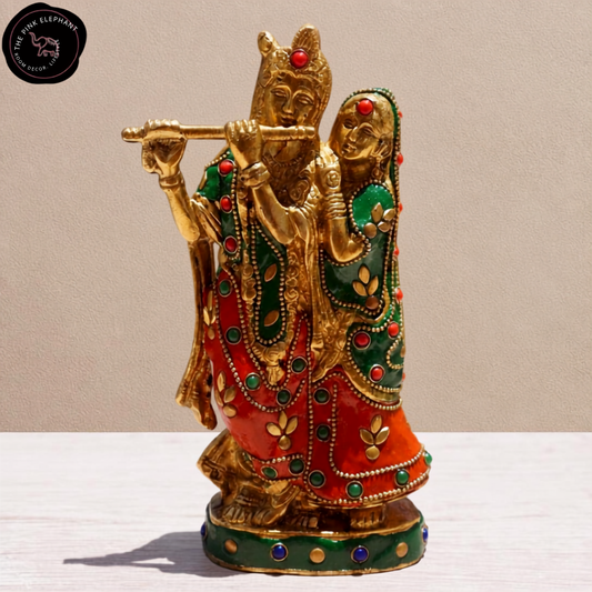 Brass Radha Krishna Statue Stones