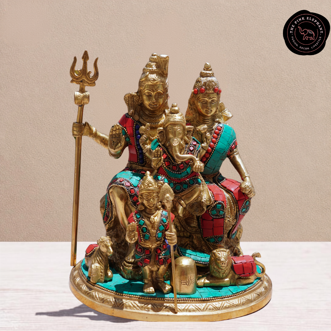 Brass Shiva Parivar Statue - Large Stones