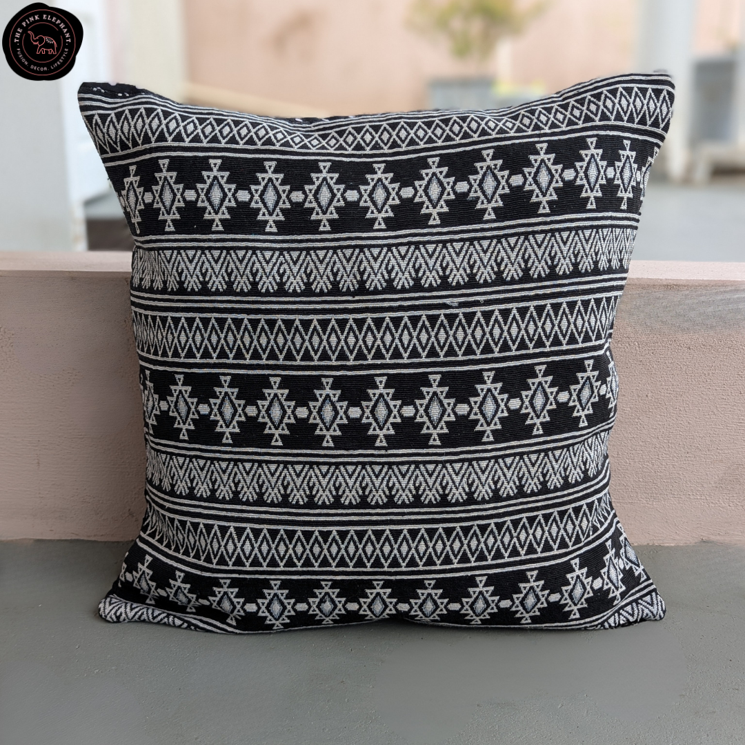 Jaquard Black and White Tribal Cushion Cover