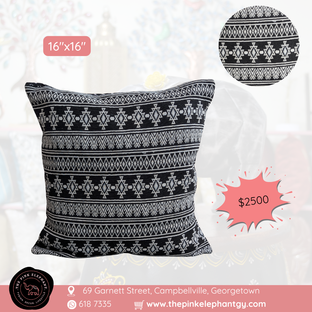 Jaquard Black and White Tribal Cushion Cover