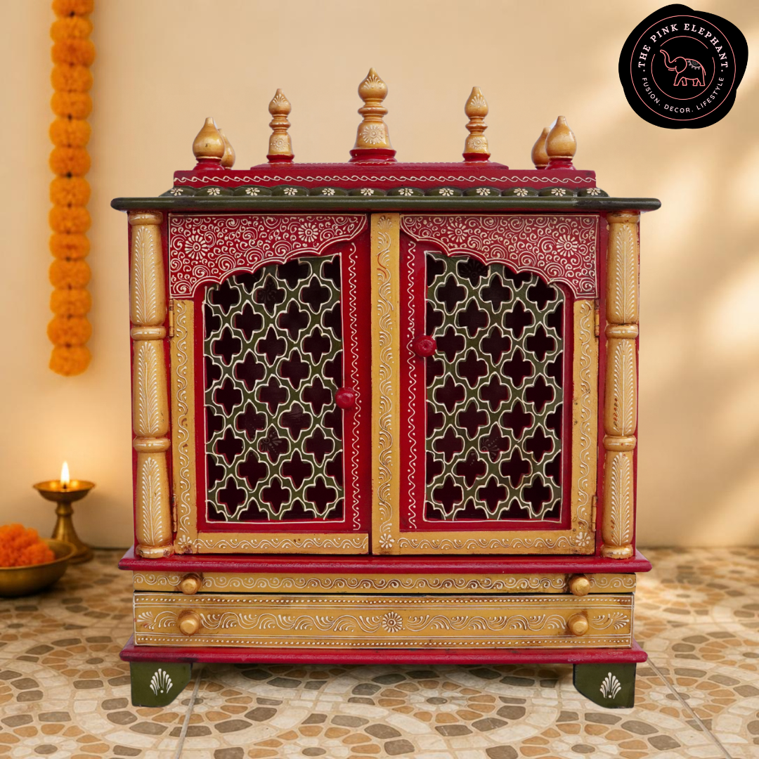 Handpainted Wooden Mandir with Door 24"×12"×30"