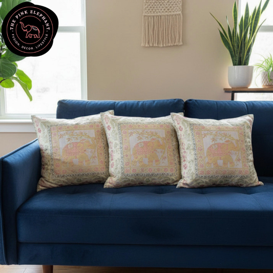 Silk Cream Single Elephant Cushion Cover 16"x 16"