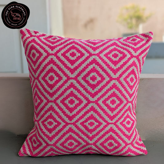 Jacquard Pink Diamond Cushion Cover