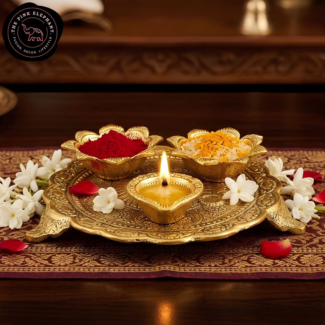 Metal Engraved 3 Article Puja Thali