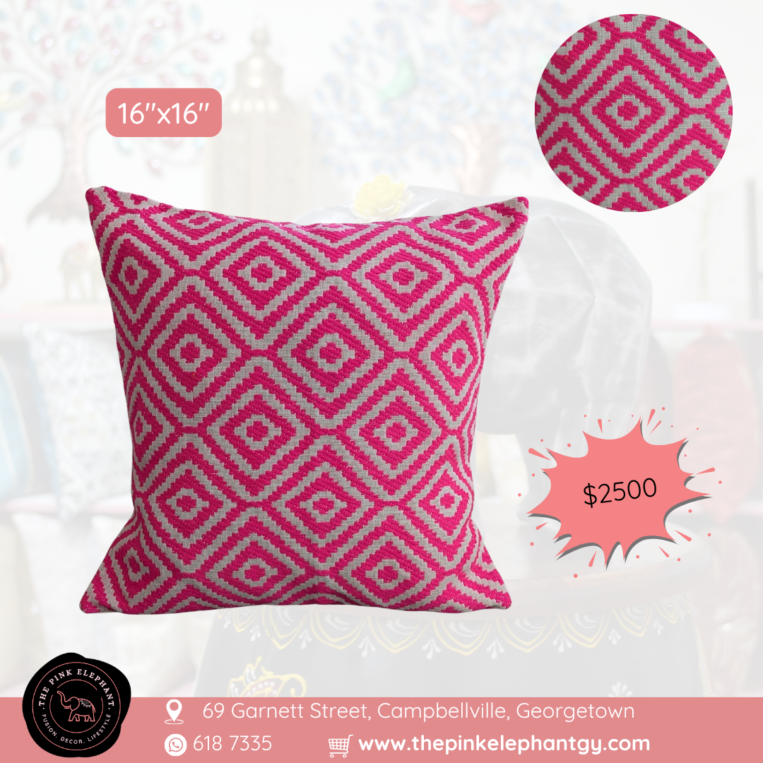 Jacquard Pink Diamond Cushion Cover