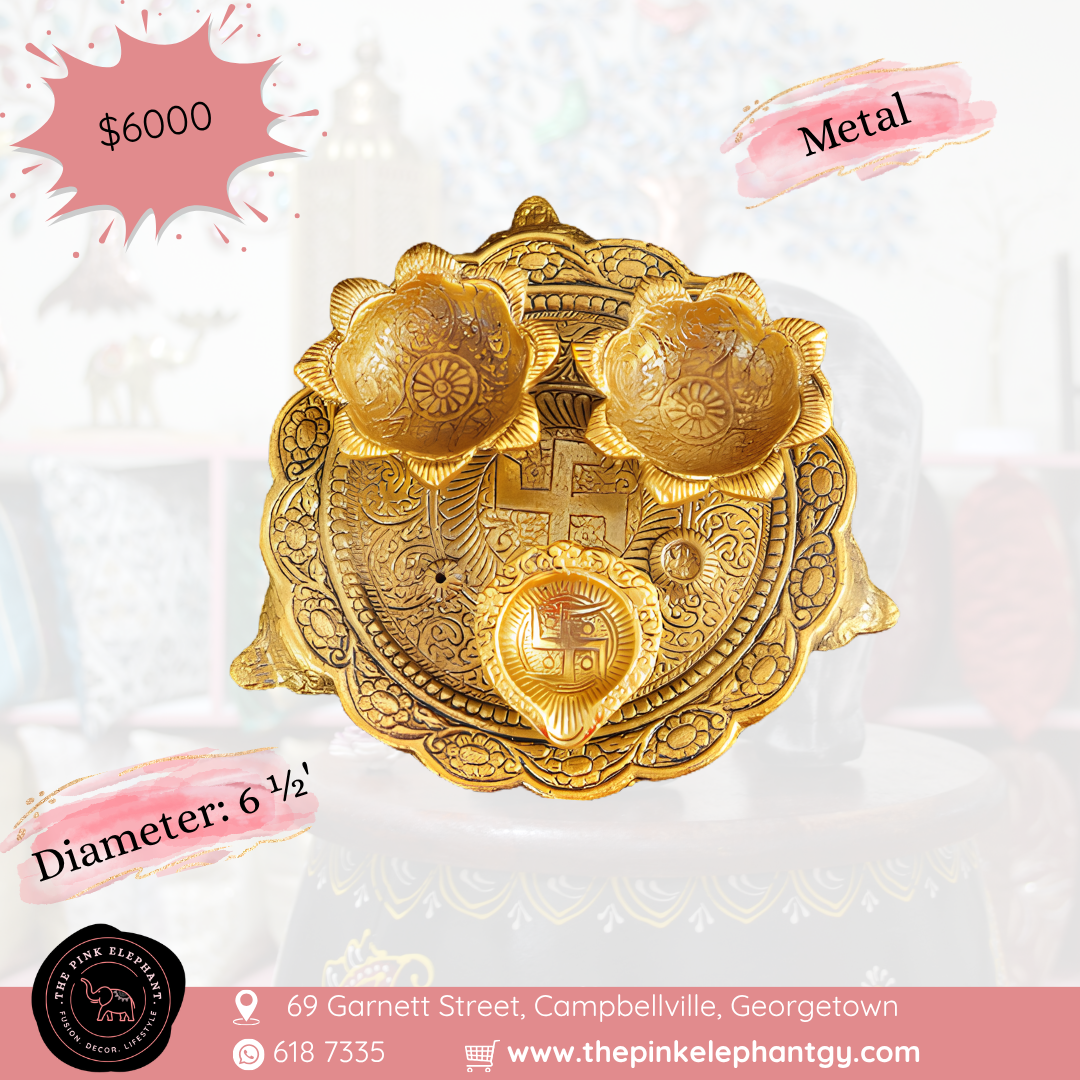 Metal Engraved 3 Article Puja Thali