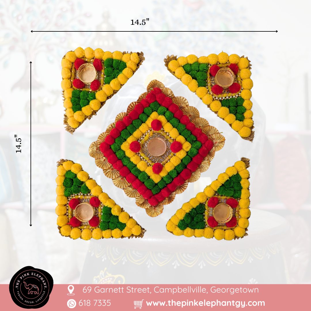 5 piece Triangle RGY Set Pom Pom Rangoli
