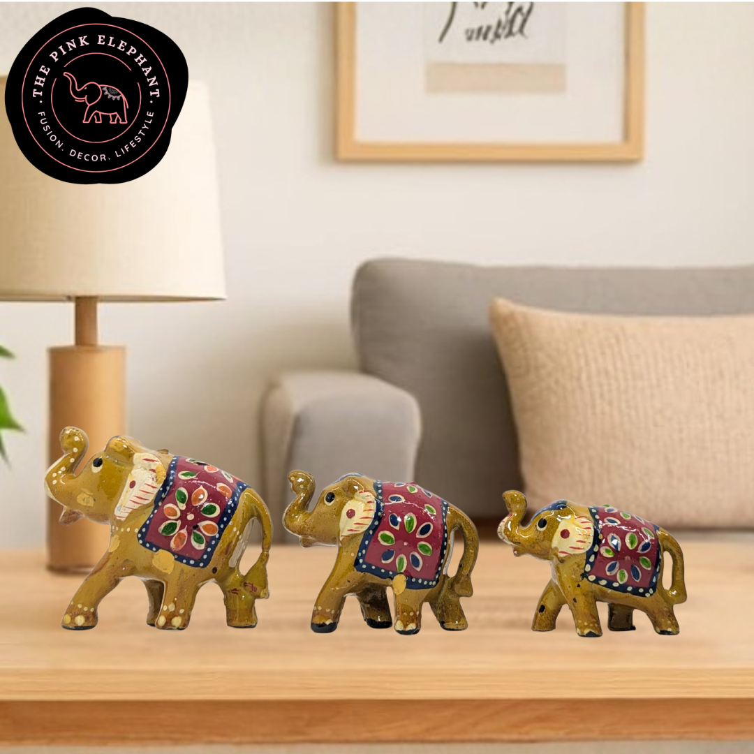Mini Handpainted Elephant Set of 3- Yellow