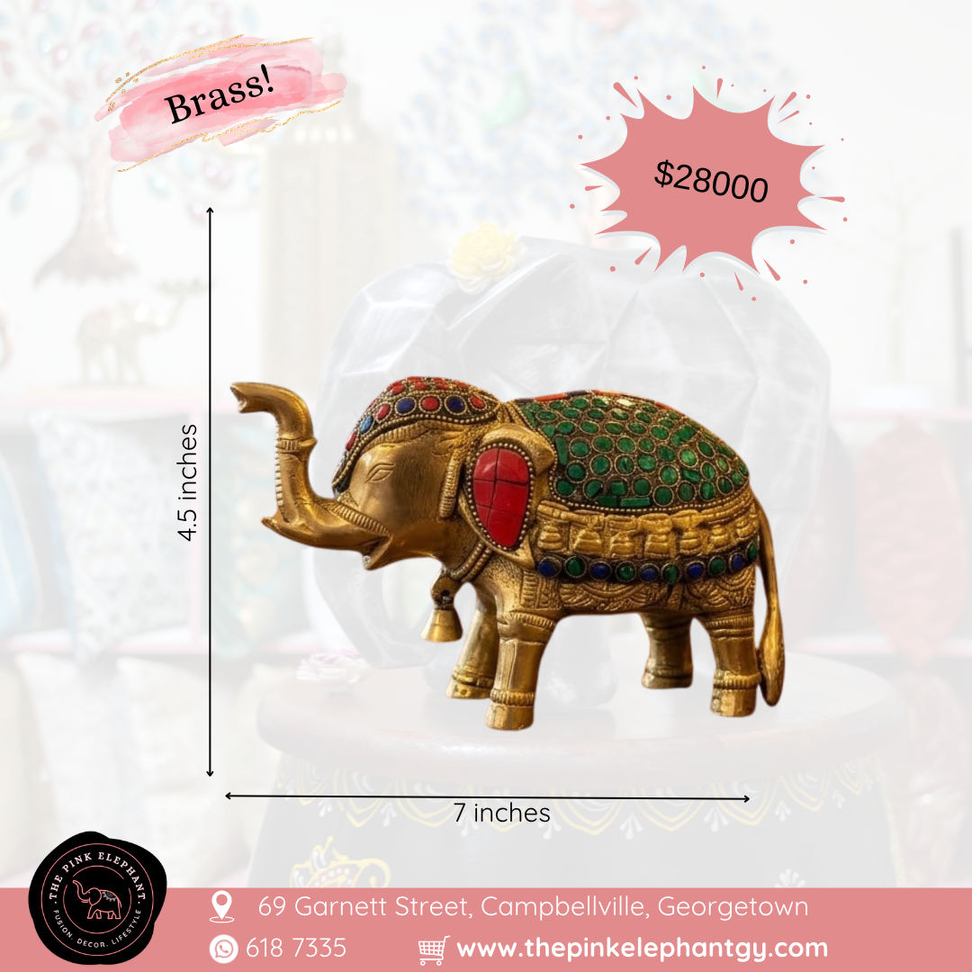 Brass Elephant with Multicolor Stones