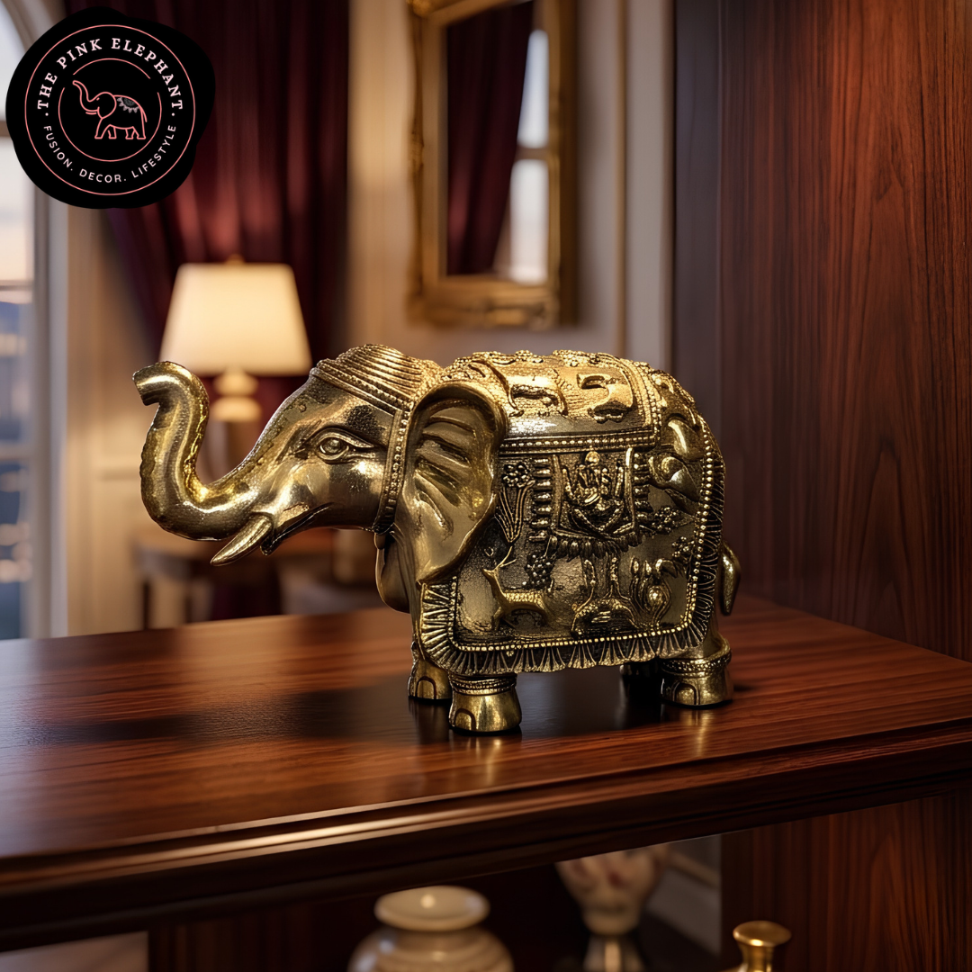 Brass Elephant Statue with Ganesh Medium 4.5"