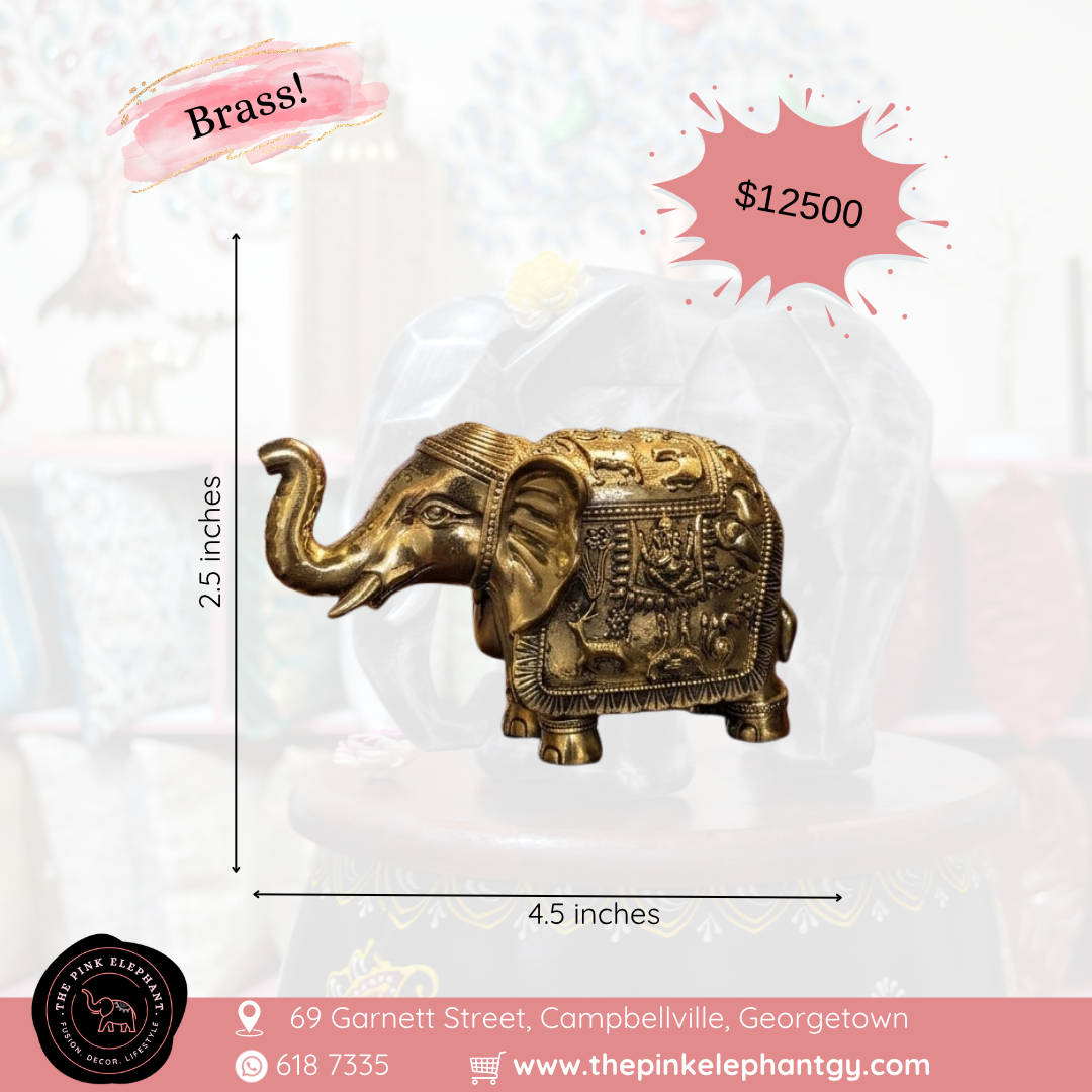 Brass Elephant Statue with Ganesh Medium 4.5"