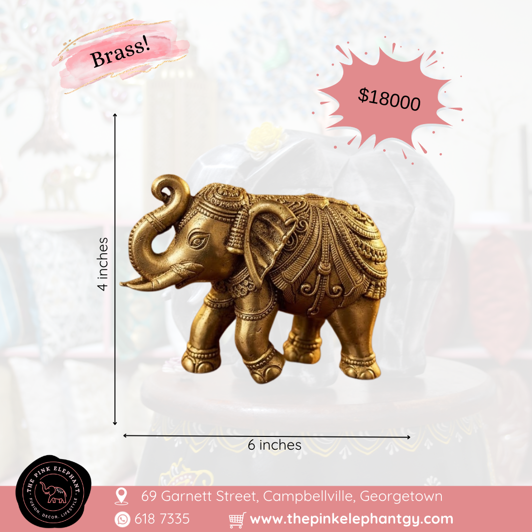 Brass Elephant Trunk Up Statue Gold Finish 6"