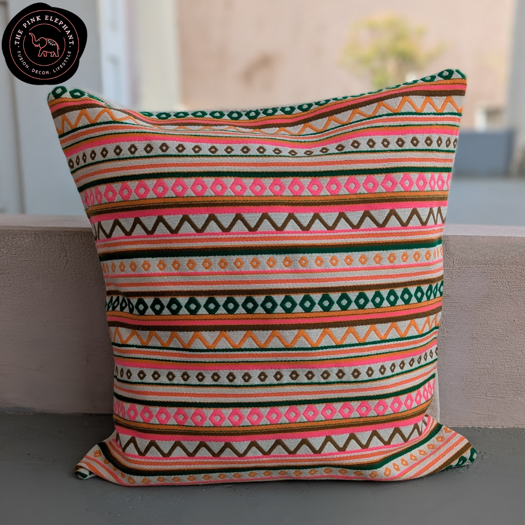 Jacquard Neon Pink and Green Cushion Cover