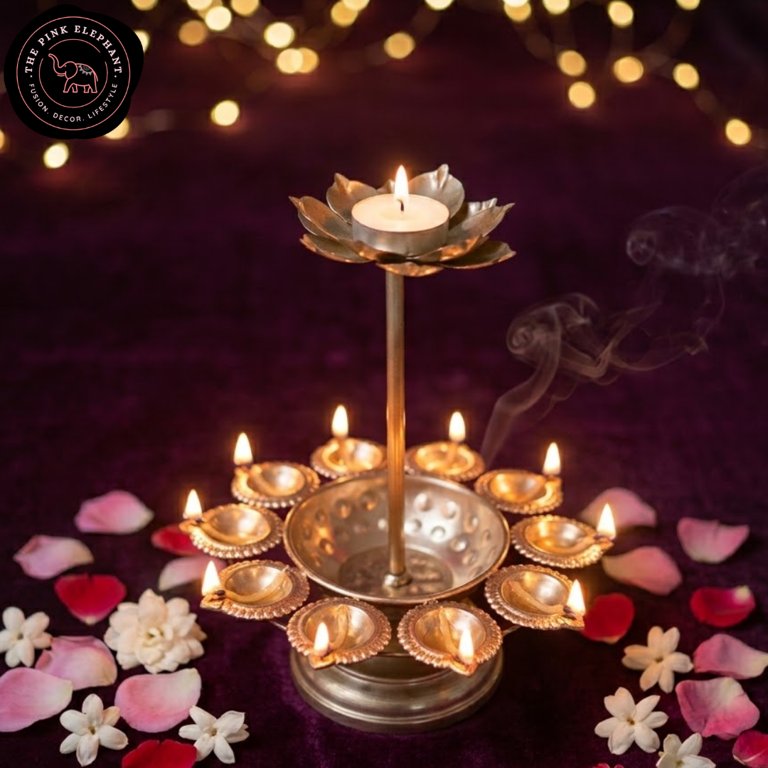 Lotus in Diya Urli Stand