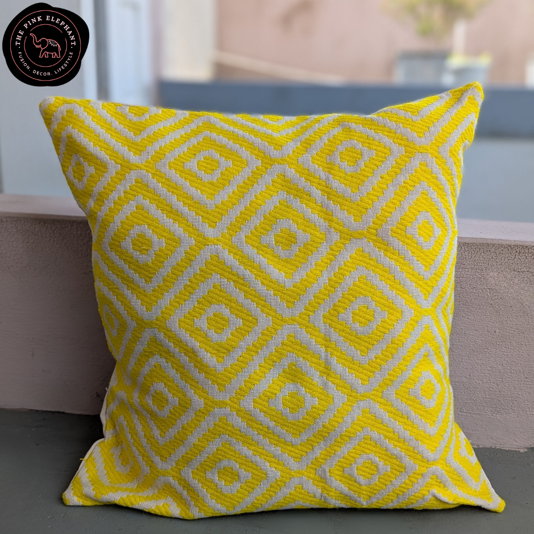 Jacquard Yellow Diamond Cushion Cover