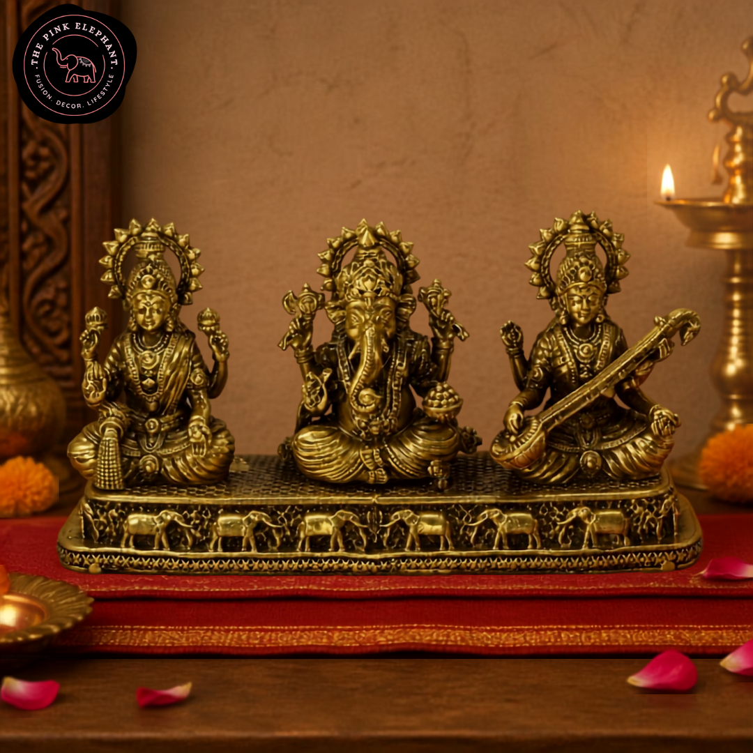 Brass Saraswati Lakshmi Ganesh Trio - Platform