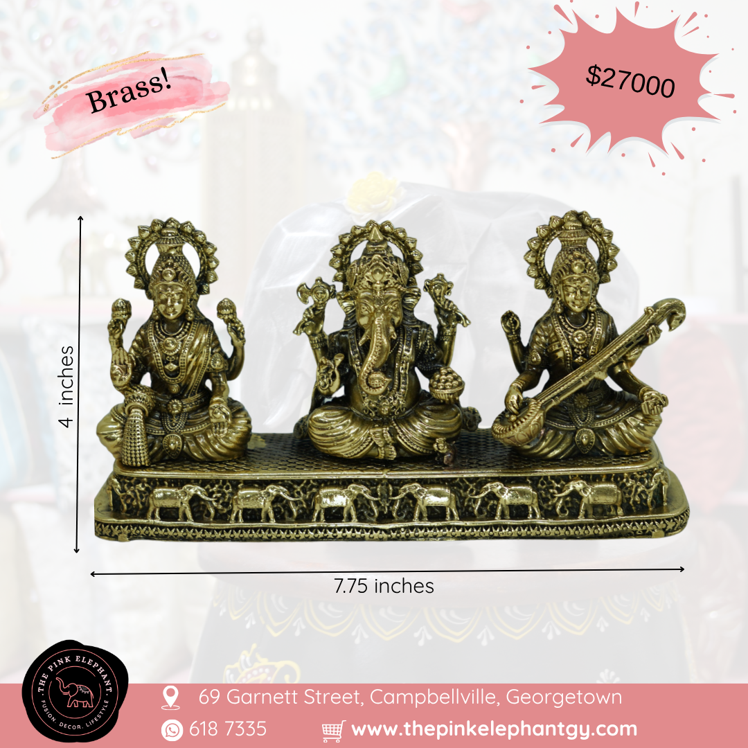 Brass Saraswati Lakshmi Ganesh Trio - Platform
