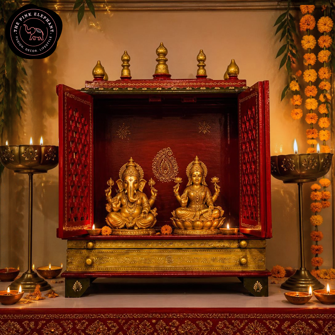 Handpainted Wooden Mandir with Door 24"×12"×30"
