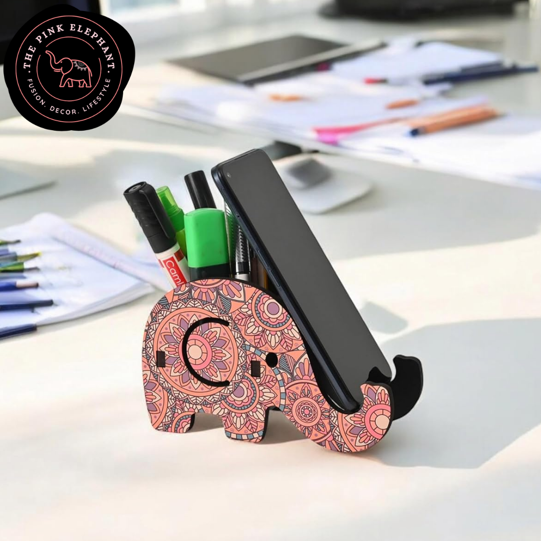 Mandala Elephant Pen Holder
