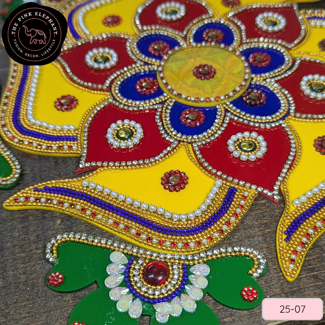 Yellow Green Flower Acrylic Rangoli 12" 25-07
