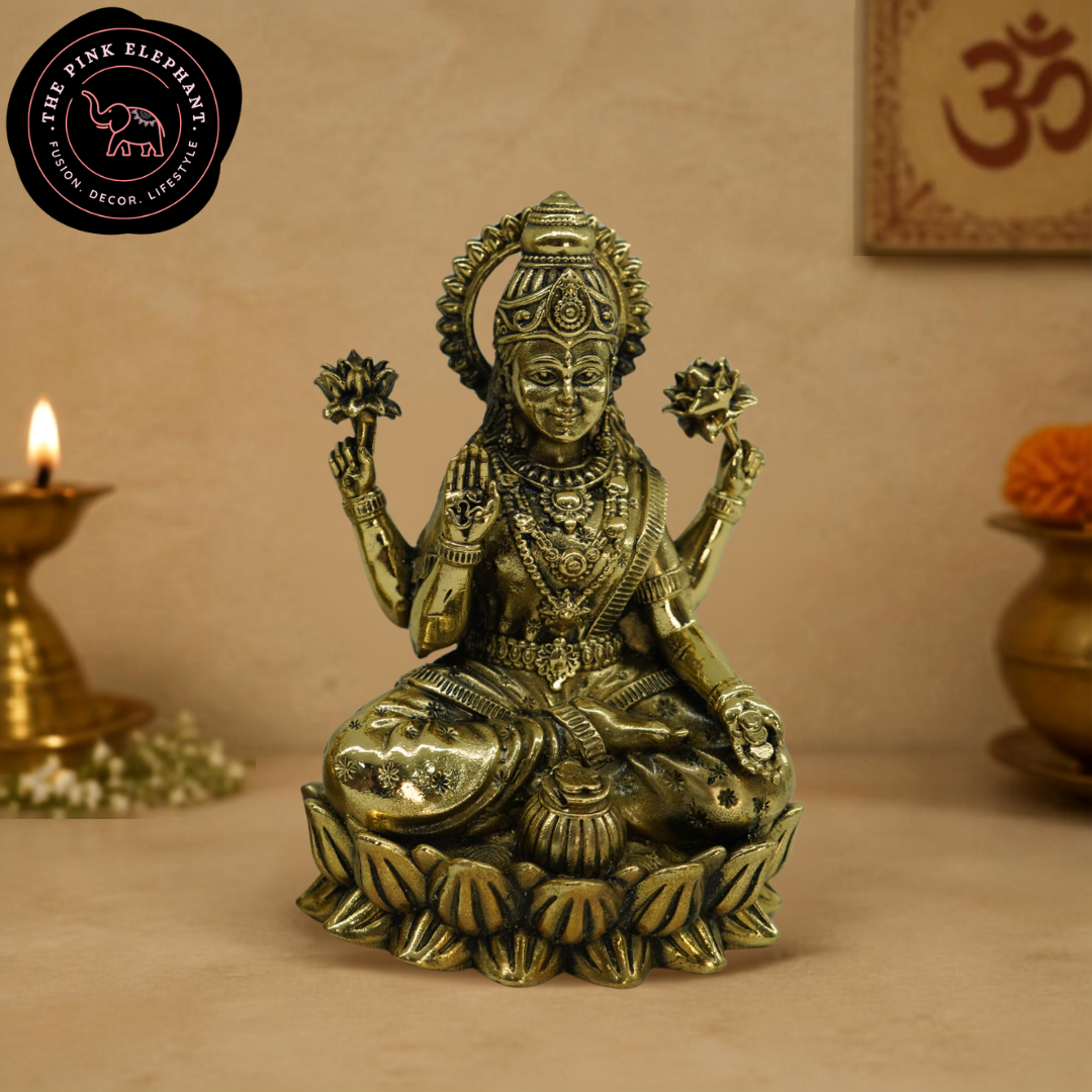 Brass Laxmi Ganesh Statue Pair Lotus Bottom