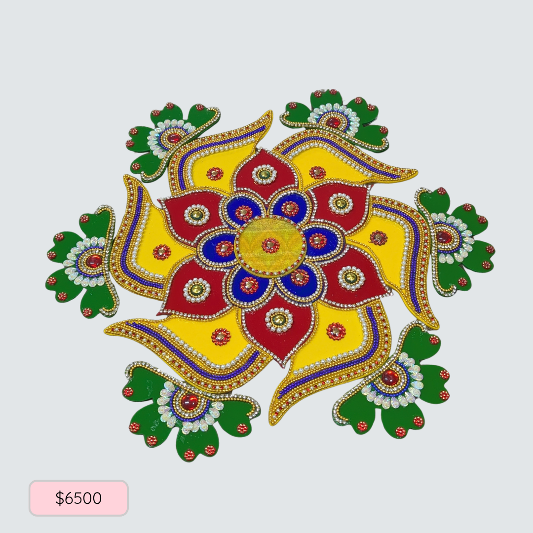 Yellow Green Flower Acrylic Rangoli 12" 25-07