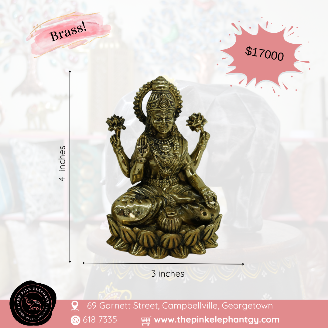 Brass Laxmi Ganesh Statue Pair Lotus Bottom