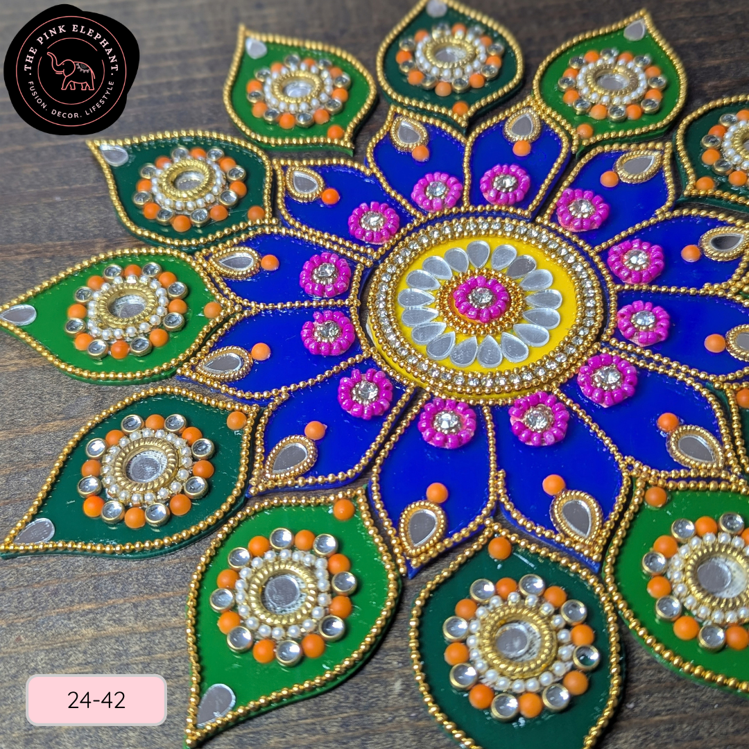 Blue Green Flower Acrylic Rangoli 8" 24-42