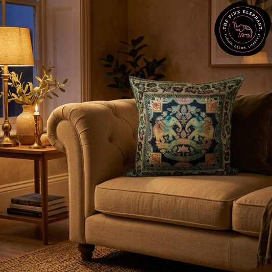 Silk Black and Gold Elephant Cushion Cover 16"x 16"