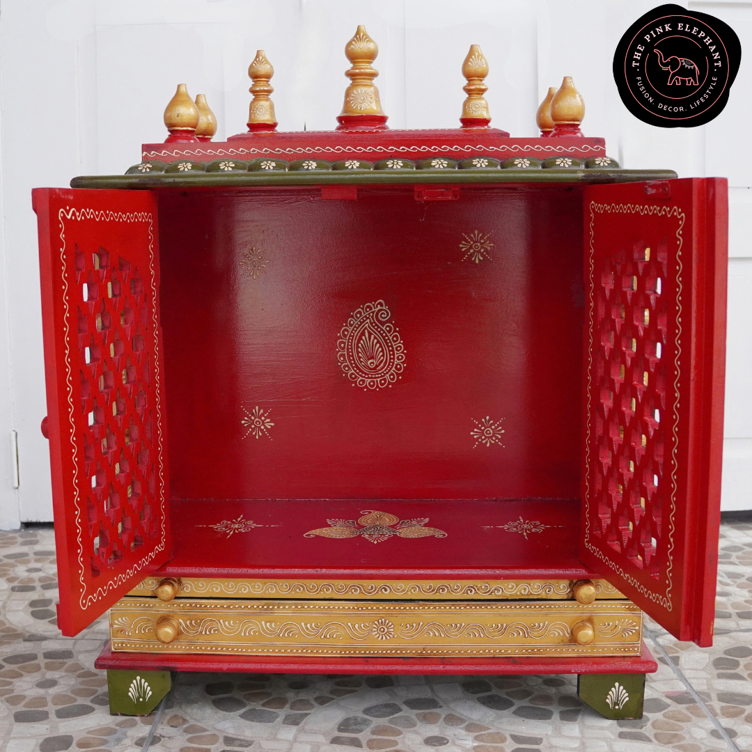 Handpainted Wooden Mandir with Door 24"×12"×30"