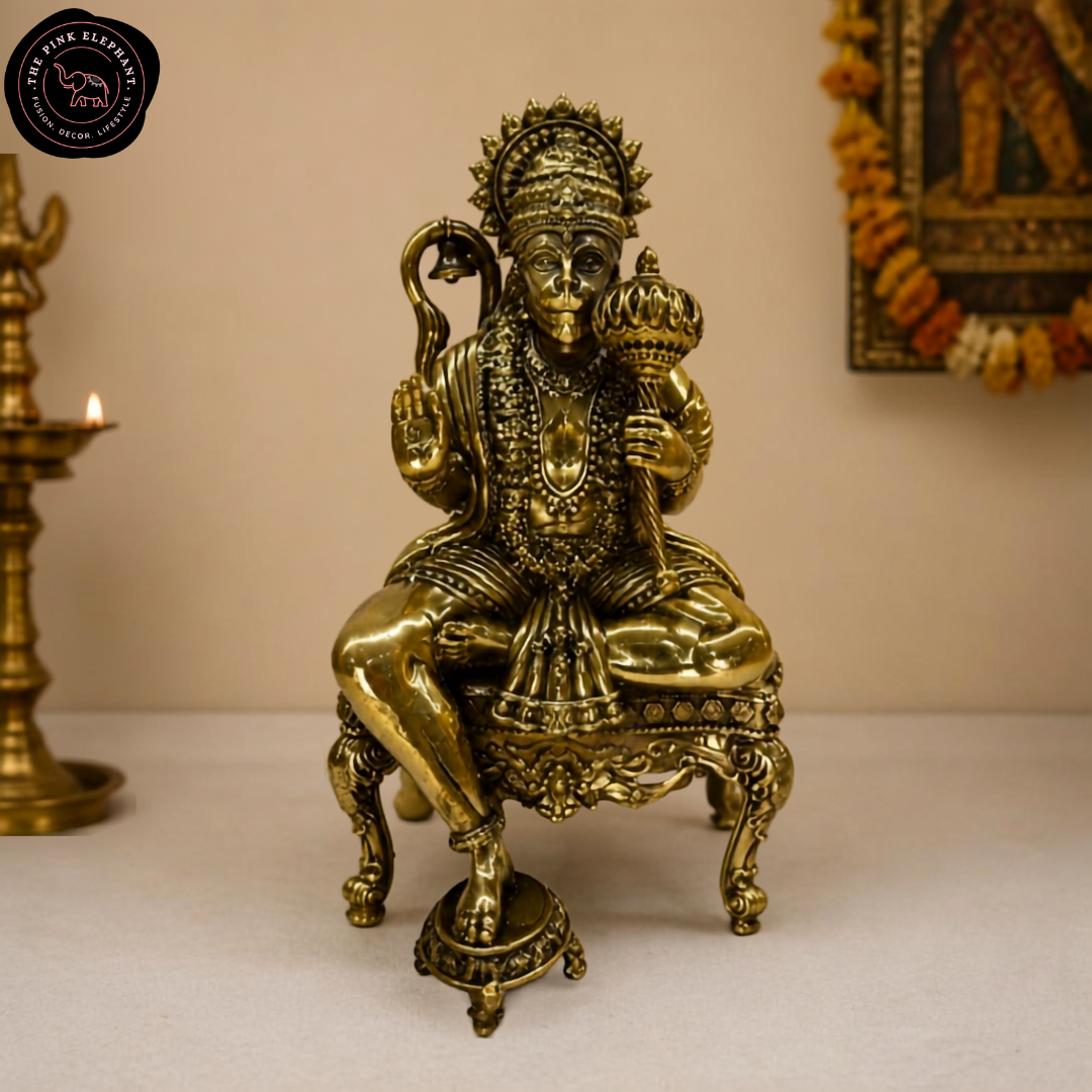 Brass Hanuman Throne Statue Large