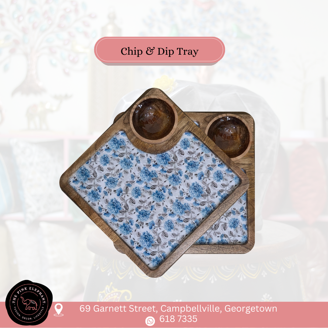 Wooden Chip and Dip -Blue Floral
