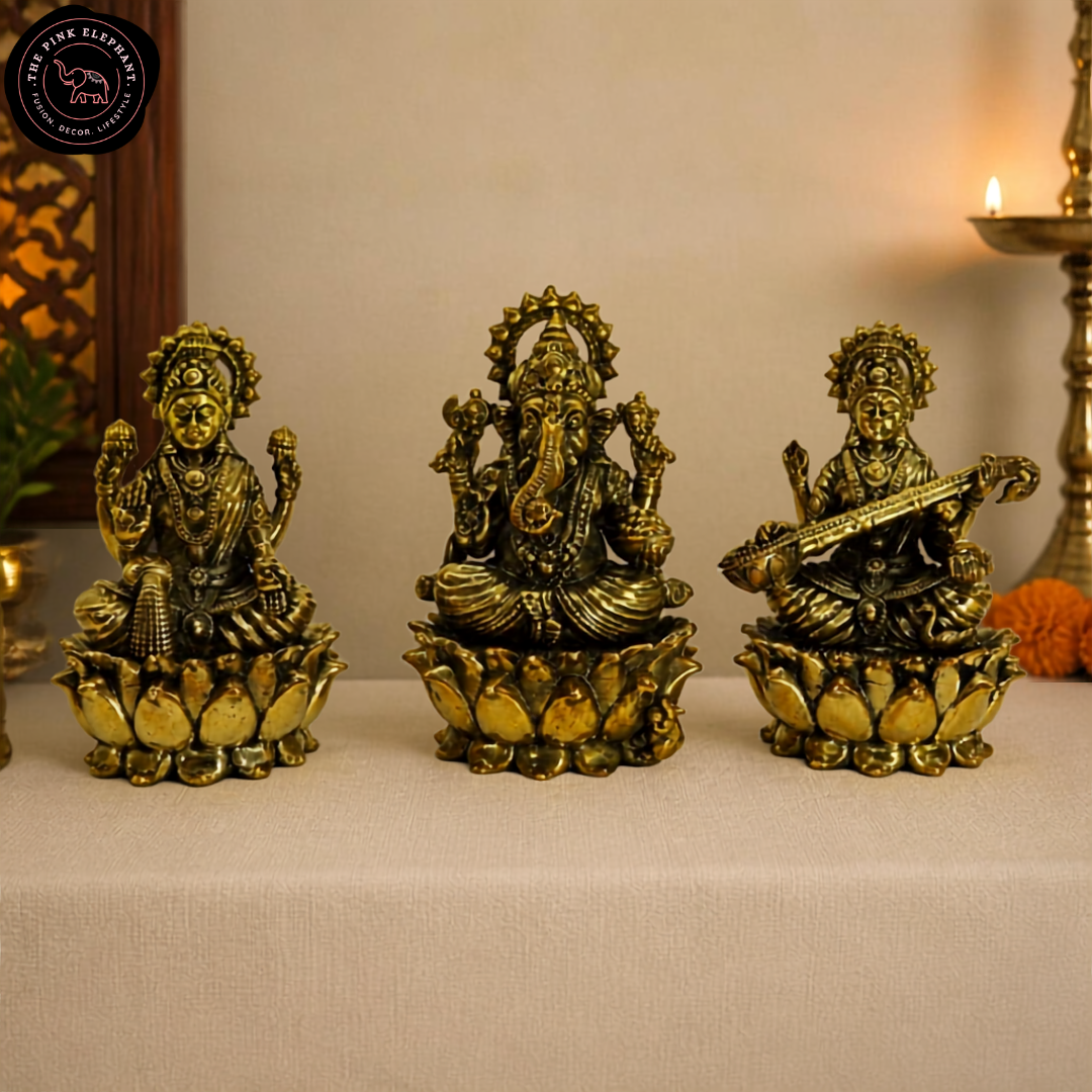 Brass Saraswati Lakshmi Ganesh Trio - Separate