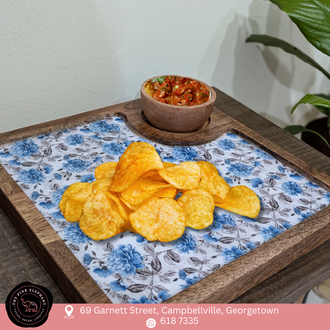 Wooden Chip and Dip -Blue Floral