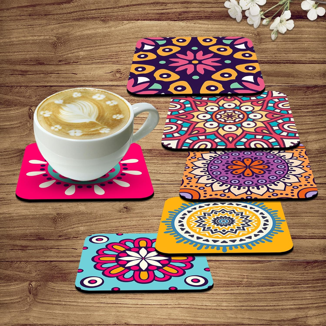 Colourful Mandala Coaster Set