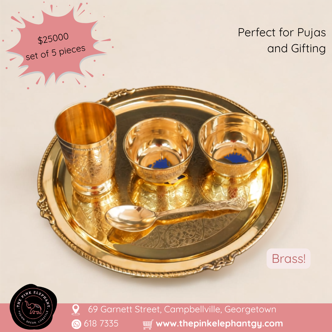 Brass Thali Set 5 with Border