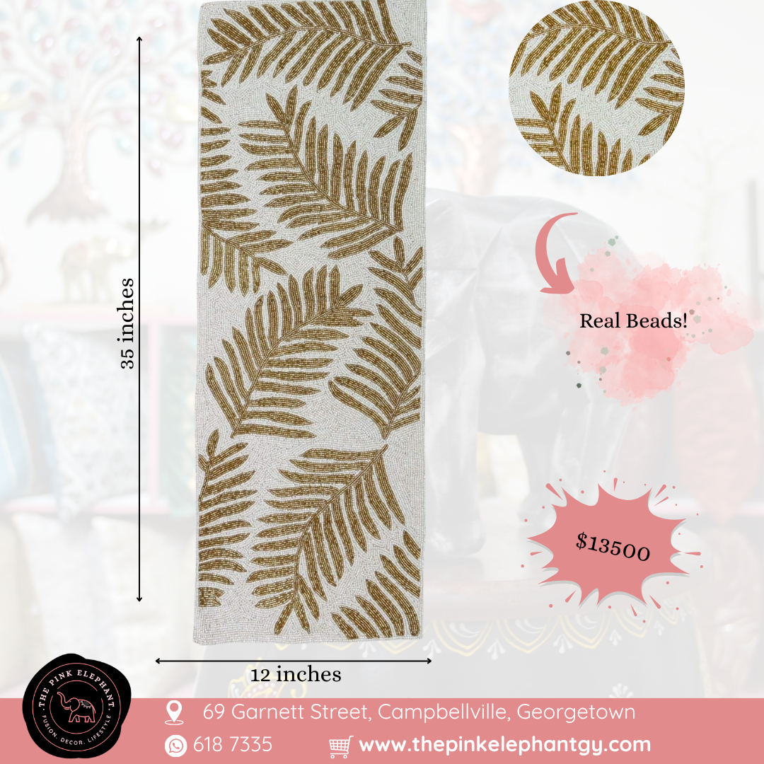 White and Gold Beaded Table Runner