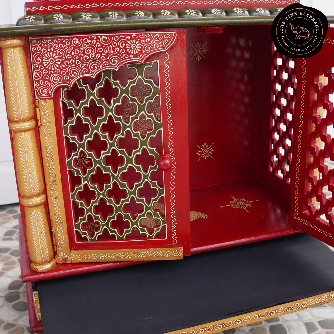 Handpainted Wooden Mandir with Door 24"×12"×30"