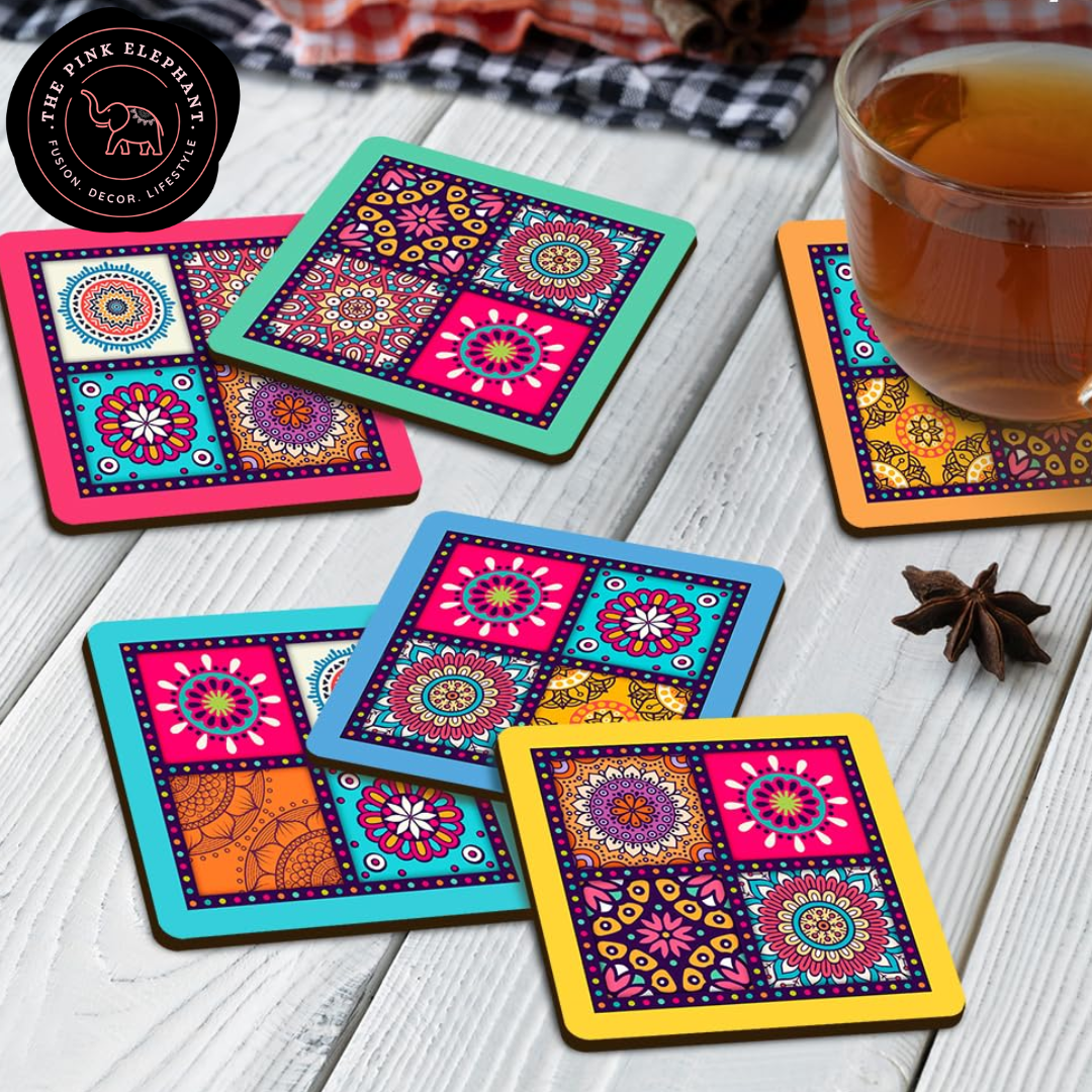 Square Tile Mandala Coaster Set