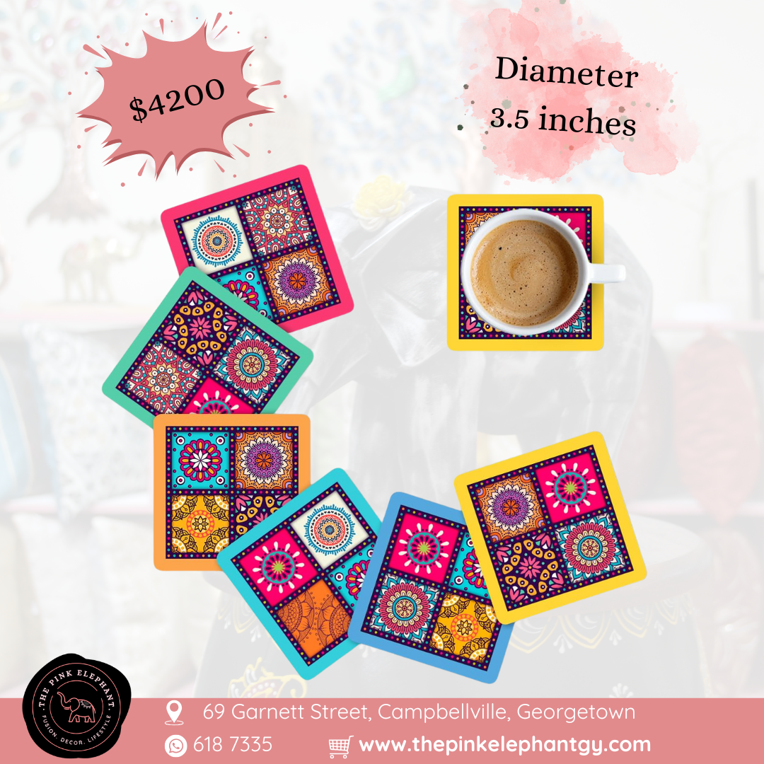 Square Tile Mandala Coaster Set